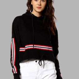 Campus Sutra Women Black Hooded Crop Cotton Sweatshirt-image-97