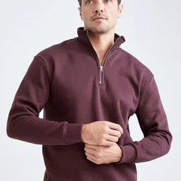 DeFacto Men Burgundy Solid Sweatshirt-image-45