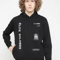 Octave Men Black Fleece Printed Hooded Sweatshirt-image-19