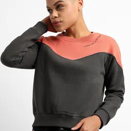Campus Sutra Women Black Colourblocked Cotton Sweatshirt-image-46