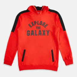 Pantaloons Junior Boys Red Cotton Printed Hooded Sweatshirt-image-43