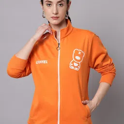 GRIFFEL Women Orange Printed Sweatshirt-image-9