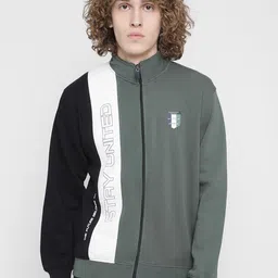 Octave Men Olive Green Colourblocked Fleece Sweatshirt-picture-20