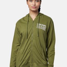 Ajile by Pantaloons Women Olive Green Hooded Sweatshirt-picture-4