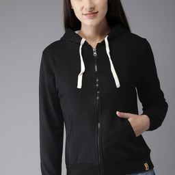Campus Sutra Women Black Hooded Sweatshirt-image-63