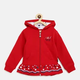 Beverly Hills Polo Club Girls Red & Black Printed Cotton Hooded Open Front Jacket-image-15