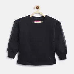 TALES & STORIES Girls Black Solid Pure Cotton Long Sleeves Sweatshirt-image-18