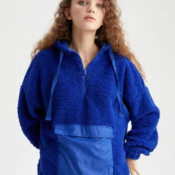 DeFacto Women Blue Hooded Sweatshirt-image-32