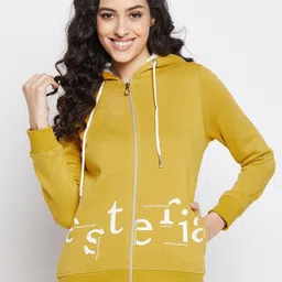 Duke Women Yellow Printed Hooded Fleece Sweatshirt-image-47