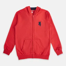 Pantaloons Junior Boys Red Cotton Hooded Sweatshirt-picture-2