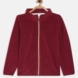 METTLE Girls Maroon Solid Wool Front Open Sweater-image-1