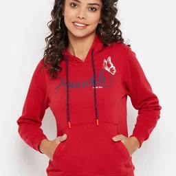Duke Women Red Printed Alphanumeric Hooded Sweatshirt-picture-13