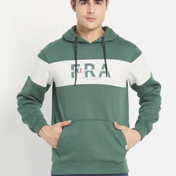 Octave Men Olive Green Colourblocked Fleece Hooded Sweatshirt-image-22