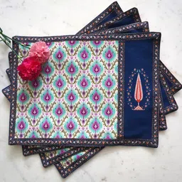 TARA- Sparkling Homes Blue 4-Pieces Printed Pure Cotton Table Placemats-image-84
