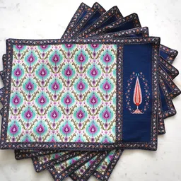 TARA- Sparkling Homes Blue & Purple Ikat 6-Pieces Printed Pure Cotton Table Placemats-54