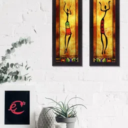 eCraftIndia Set of 2 Beige & Brown Abstract Dancing Lady Satin Matt Texture UV Wall Art-9