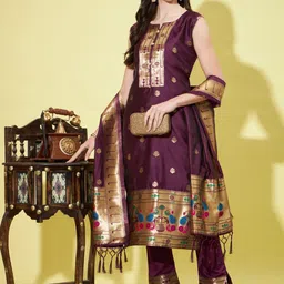 VredeVogel Ethnic Motifs Woven Design Kurta With Trousers & Dupatta-picture-16