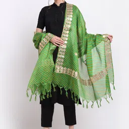 SOUNDARYA Striped Pure Cotton Leheriya Dupatta with Gotta Patti-picture-45