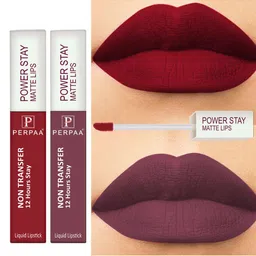 PERPAA Set of 2 Power Stay Non-Transfer & Long-Lasting Velvet Matte Liquid Lipstick 5 g-Mauve 23 - Red 22-17