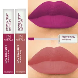 PERPAA Set of 2 Power Stay Non-Transfer & Long-Lasting Velvet Matte Liquid Lipstick 5 g-Pink 10 - Nude 21-17