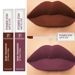 PERPAA Set of 2 Power Stay Non-Transfer & Long-Lasting Velvet Matte Liquid Lipstick 5 g-Mauve 23 - Brown 16-18