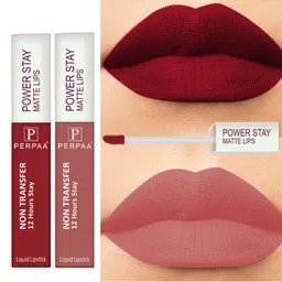 PERPAA Set of 2 Power Stay Non-Transfer & Long-Lasting Velvet Matte Liquid Lipstick 5 g-Nude 21 - Red 22-19