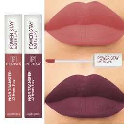 PERPAA Set of 2 Power Stay Non-Transfer & Long-Lasting Velvet Matte Liquid Lipstick 5 g-Mauve 23 - Nude 21-14