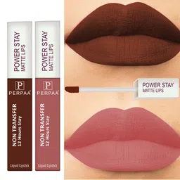 PERPAA Set of 2 Power Stay Non-Transfer & Long-Lasting Velvet Matte Liquid Lipstick 5 g-Brown 16 - Nude 21-16