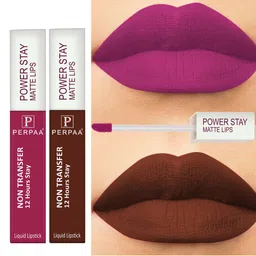 PERPAA Set of 2 Power Stay Non-Transfer & Long-Lasting Velvet Matte Liquid Lipstick 5 g-Pink 10 - Brown 16-13