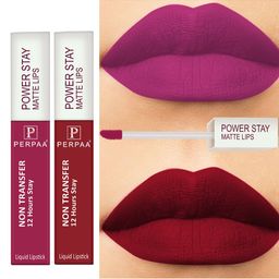 PERPAA Set of 2 Power Stay Non-Transfer & Long-Lasting Velvet Matte Liquid Lipstick 5 g-Pink 10 - Red 22-15
