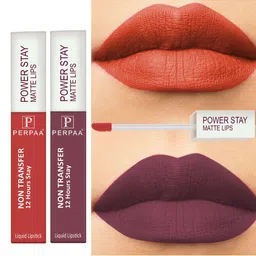 PERPAA Set of 2 Power Stay Non-Transfer & Long-Lasting Velvet Matte Liquid Lipstick 5 g-Bright Red 01 - Mauve 23-image-57