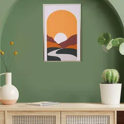 MARKET99 Orange & White Rectangle Shape Sunset Painting-35