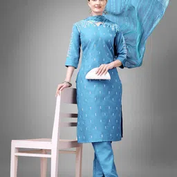 ARADHNA Ethnic Motifs Embroidered Regular Thread Work Kurta With Trousers & Dupatta-4