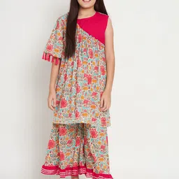 Readiprint Girls Floral Printed Gotta Patti Pure Cotton Kurti With Palazzos-picture-54