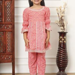 Readiprint Fashions Girls Floral Printed Gotta Patti Pure Cotton Kurti With Trousers-image-47