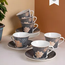 JCPL White & Grey 12 Pieces Printed Ceramic Glossy Cups & Saucer 160 ml-41