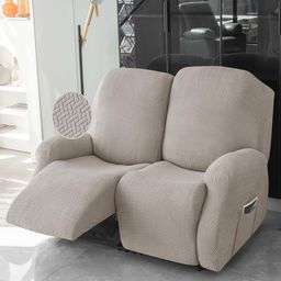 HOKIPO Brown 6 Pieces Self Design Jacquard Recliner Sofa Cover-image-33