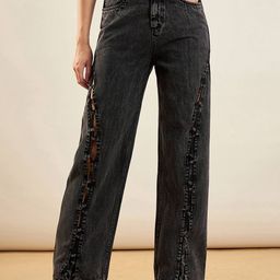 SASSAFRAS Women Straight Fit High-Rise Mildly Distressed Acid Wash Stretchable Jeans-image-85