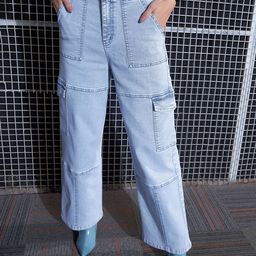 SASSAFRAS Women Straight Fit High-Rise Heavy Fade Stretchable Cargo Jeans-image-75