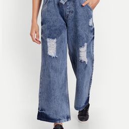 BAESD Women Wide Leg High-Rise Mildly Distressed Heavy Fade Jeans-picture-42