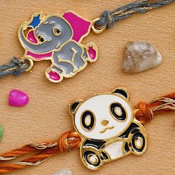 eCraftIndia Kids Pack of 2 Panda and Elephant Rakhi and Roli Chawal Pack-image-41