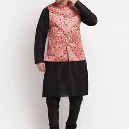 KRAFT INDIA Men Black Kurta with Churidar & Printed Nehru Jacket-picture-36