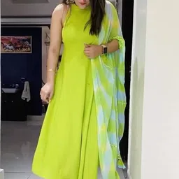 Meeranshi Women Fluorescent Green Empire Gotta Patti Kurta Set-image-43