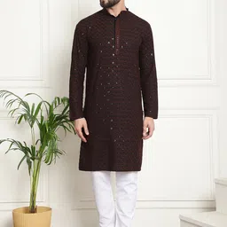 SOJANYA Embroidered Sequinned Pure Cotton Kurta with Churidar-picture-13
