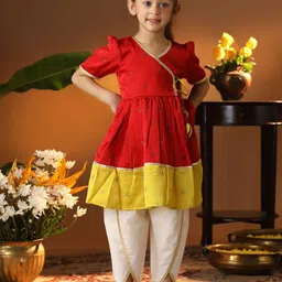 VASTRAMAY Girls Floral Embroidered Angrakha Anarkali Kurta With Dhoti Pants-picture-13