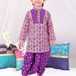 KID1 Boys Floral Printed Regular Gotta Patti Pure Cotton Kurta with Dhoti Pants-image-86