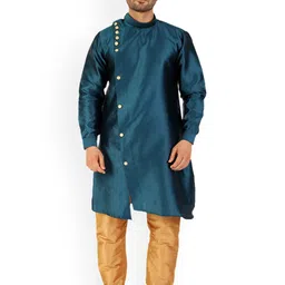 Pro-Ethic STYLE DEVELOPER Men Teal Pure Silk Kurti with Churidar-image-85