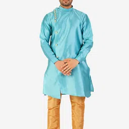 Pro-Ethic STYLE DEVELOPER Men Blue Pure Silk Kurti with Churidar-image-86