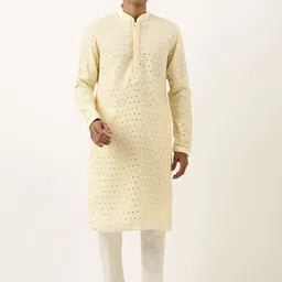 TheEthnic.Co Men Embroidered Georgette Regular Mirror Work Kurta with Pyjamas-picture-50