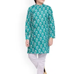 Jeetethnics Boys Turquoise Blue Floral Printed Regular Kurta with Pyjamas-7